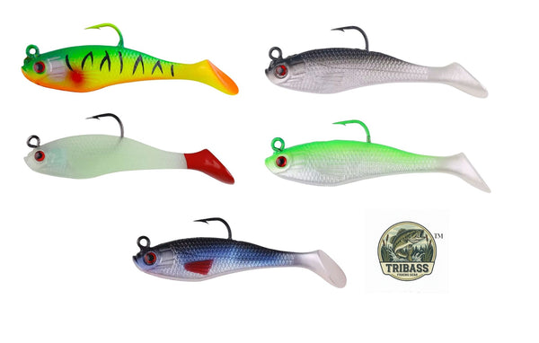 TRIBASS™ Pre Rigged Soft Lures for Bass and Trout Multicolor 5 Pack with case