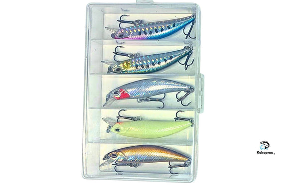 KOKOPROS®  Minnow Bass Lures Multicolor 5- Pack  with case.