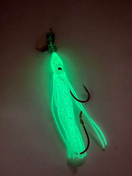 Hoochie - Lt Green #8 Luminous Octopus with Nickel Spinner Blade