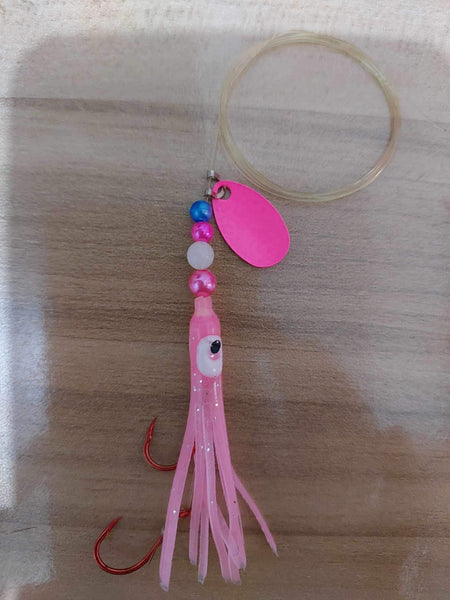Hoochie - Lt Pink #1 - Luminous Micro Hoochie with Pink Spinner Blade