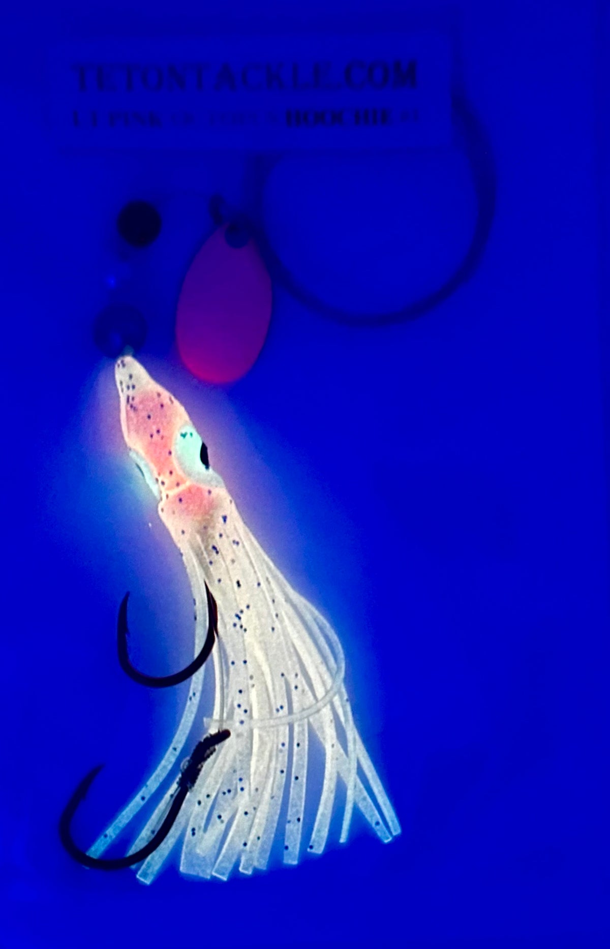 KOKOPROS® Lt Pink #1 luminous octopus hoochie, 6 cm, in packaging, glowing