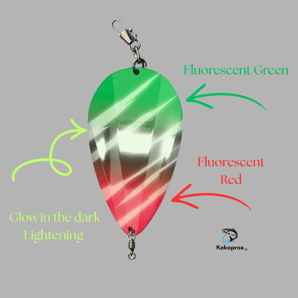 KOKOPROS® Jet Squadron  Mellon Jet Green , White, Red. Airbrushed Jet Dodgers 4 1/2-inch  Kokanee Salmon Fishing