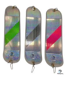 KOKOPROS®  11 Inch Salmon Flashers 3 Pk Silver, Hot Pink, Chrome, and Green Stripe