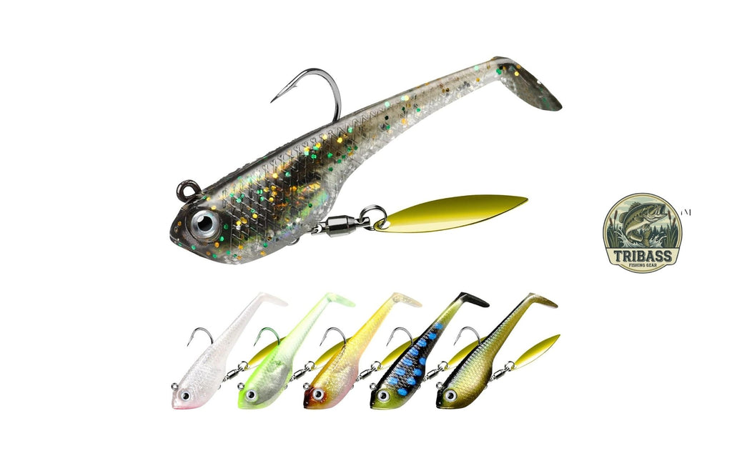 KOKOPROS® multicolor spinner kick tail soft lures, 6-pack with case, alternate view