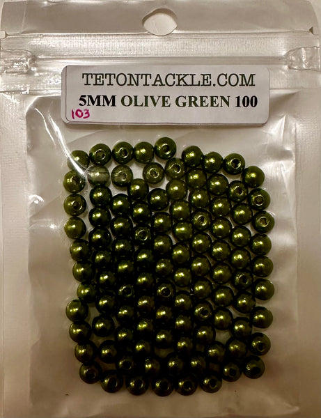 Beads -  (5mm)  Olive Green Beads  (100-Pack)