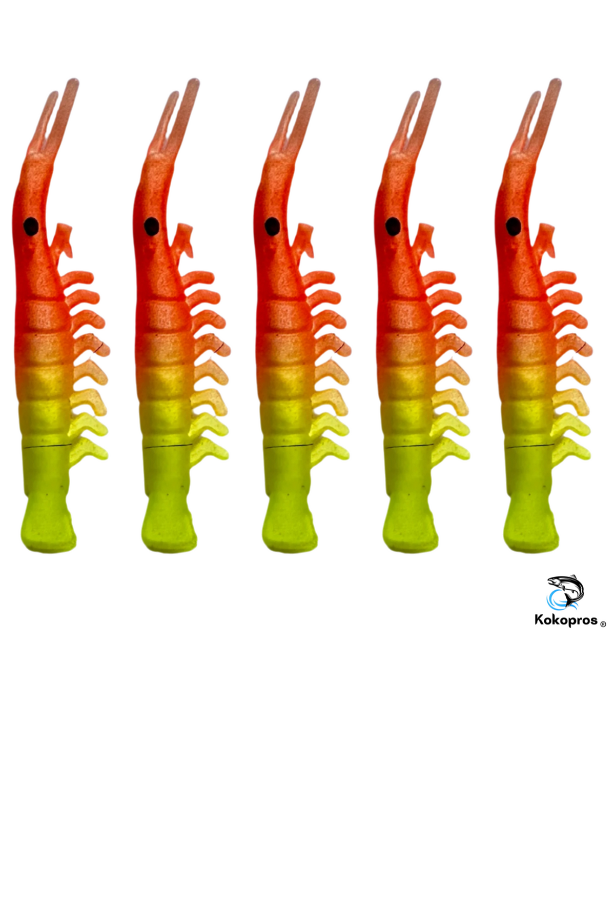 KOKOPROS® UV dyed kokanee shrimp #7, orange and yellow, 4.5 cm, 5-pack