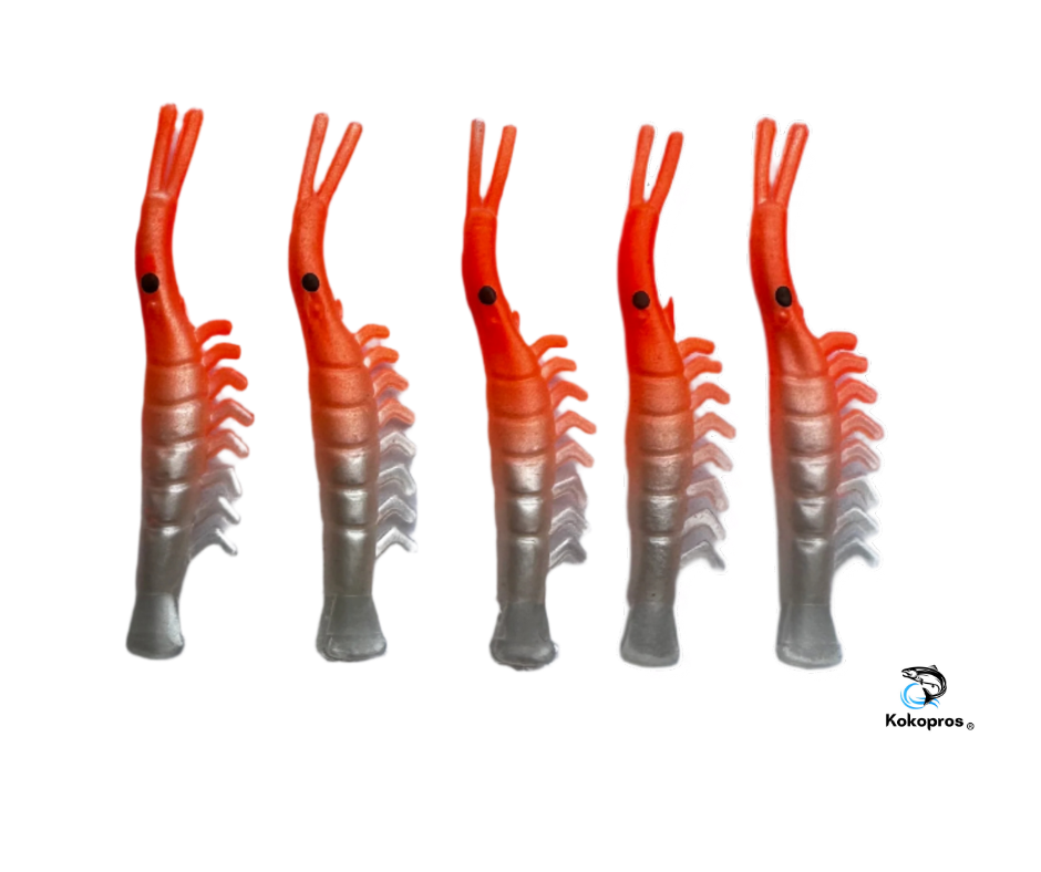 Shrimp - KOKOPROS® 4.5 cm UV Dyed Kokanee Shrimp #9 (5-Pack) Orange/White