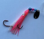 A+ Luminous Pink and White Hoochie with Nickel Spinner Blade #3- Best Glow