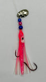 A+ Luminous Pink and White Hoochie with Nickel Spinner Blade #3- Best Glow