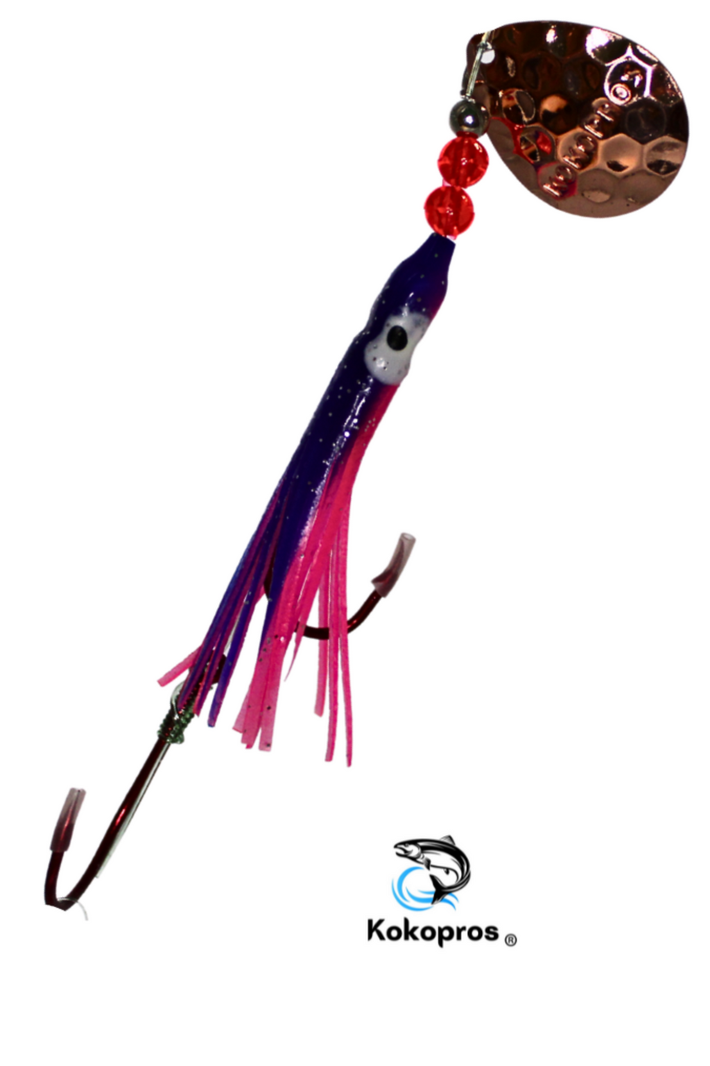 KOKOPROS® Purple and Pink #6 luminous salmon hoochie, snell, spinner blade