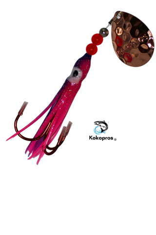 Salmon Tackle - Kokopros® Purple and Pink #6- 2/0 Treble - Luminous Salmon Hoochie - Kokopros Spinner Blade- (TREBLE)