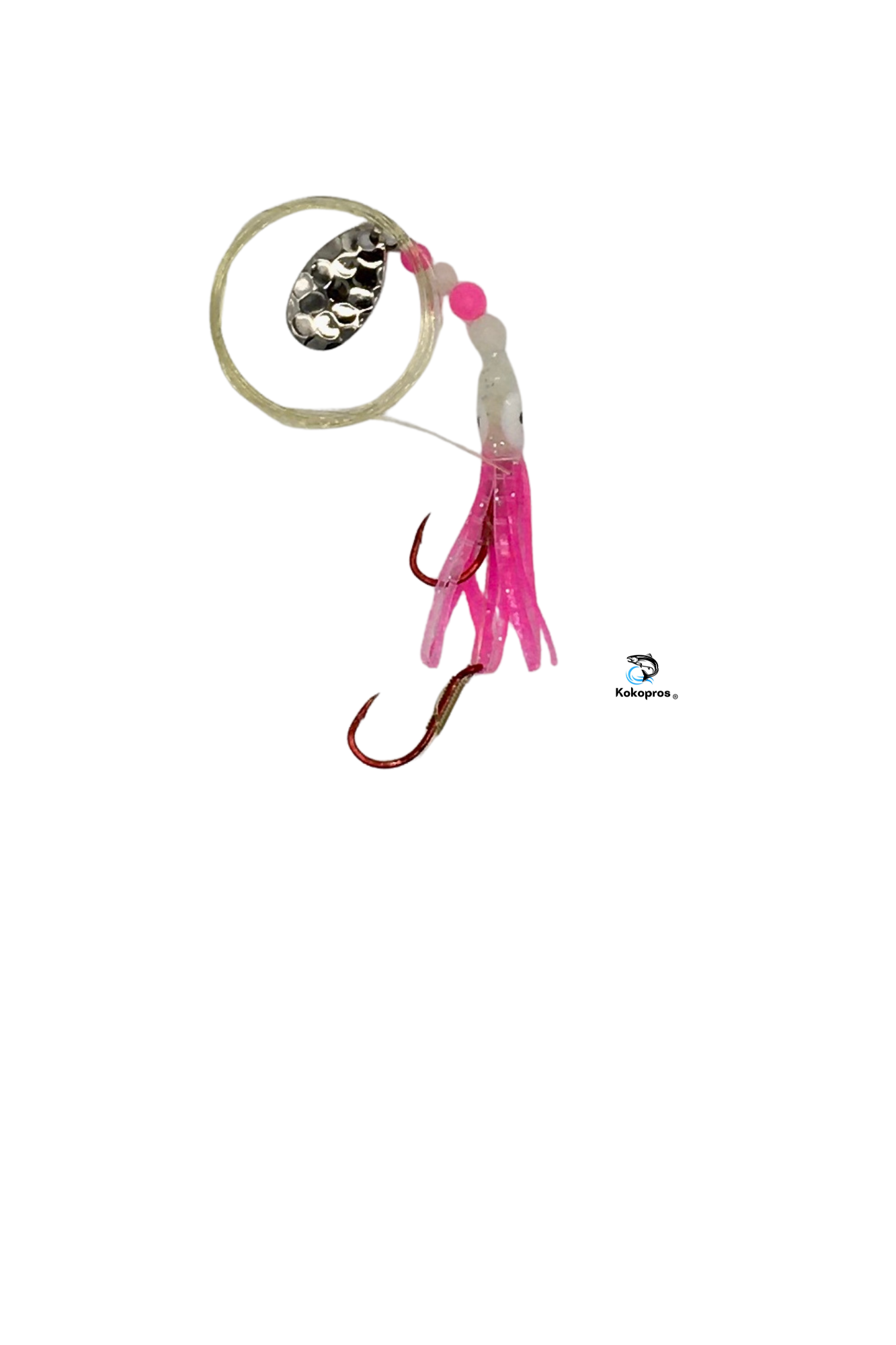 Micro Hoochie -Glow Pink (White Head) # 11 with Nickel Spinner Blade