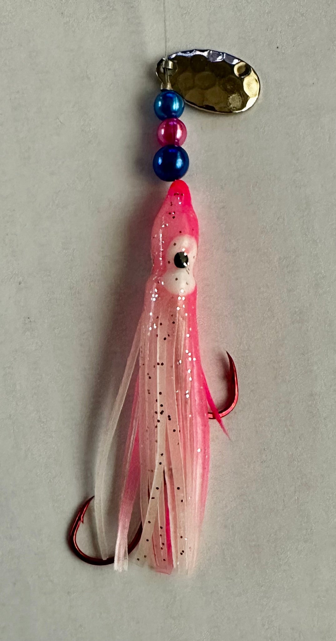Hoochie - Pink and White #3 Luminous Octopus Hoochie with Nickel Spinner Blade - 6cm