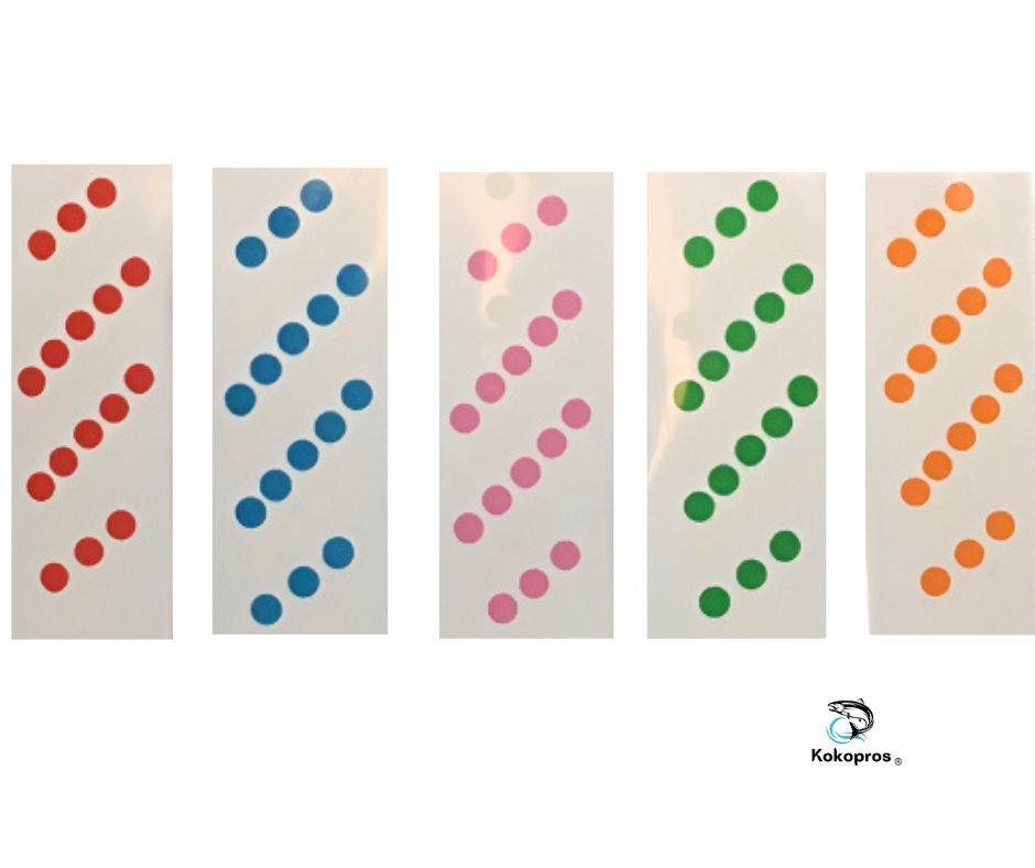 KOKOPROS® Hyper Glow polka dot stickers for 5 1/2-inch teardrop flashers, 5-pack