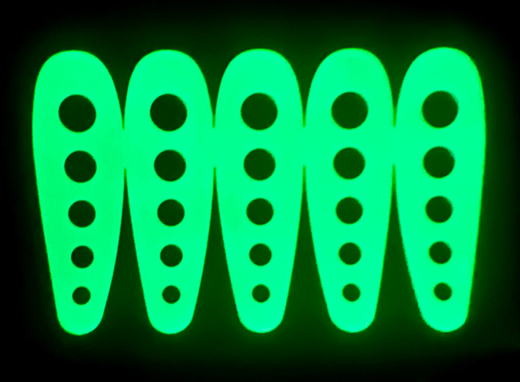 KOKOPROS® HyperGlow red dot stickers for 5 1/2-inch teardrop dodgers, 5-pack, glowing in the dark