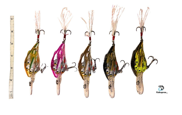 KOKOPROS®  Minnow Pod Bass Crank Bait Fishing Lures 5-PACK with case.