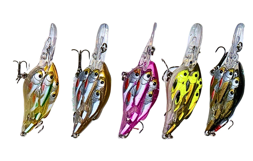 KOKOPROS® minnow pod crankbait bass lures, 5-pack with case, alternate view 2