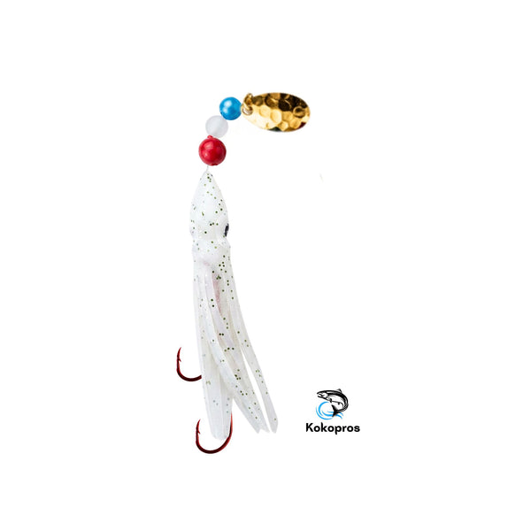 Hoochie- KOKOPROS® Ghost White #7 Luminous Octopus Hoochie with Nickel Spinner Blade-6cm