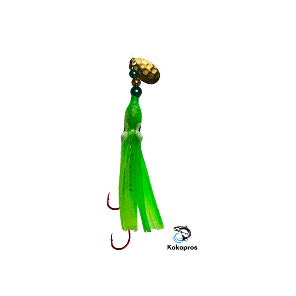 Hoochie - KOKOPROS® Premium Green Chartreuse #10 Luminous Octopus Hoochie w/Brass Spinner Blade- 6cm