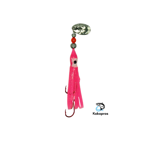 Hoochie -KOKOPROS® Hot Pink #2 Luminous Octopus Hoochie with Nickel Spinner Blade - 6cm