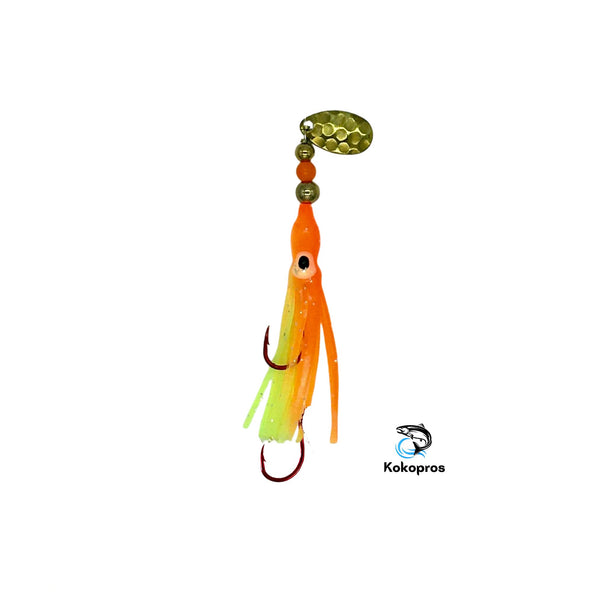Hoochie - KOKOPROS® Orange Chartreuse #4 Luminous Octopus Hoochie with Brass Spinner Blade- 6cm