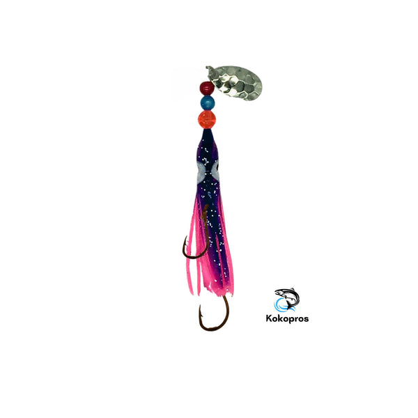 Hoochie - KOKOPROS® Purple and Pink #6 Luminous Octopus Hoochie with Nickel Spinner Blade- 6cm