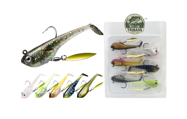 TRIBASS™  Spinner Kick Tail for Bass Soft Lures Multicolor 6 Pack with case
