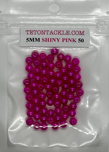 Beads - 50- Shiny Pink 5mm Beads- (Perfect Pink Color for Kokanee and Trout)
