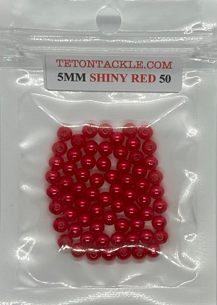 Beads - 50- Premium Shiny Red 5mm Beads - Great colors for Trout and kokanee
