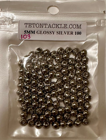 Beads - 100- Premium Glossy Silver 5mm Beads