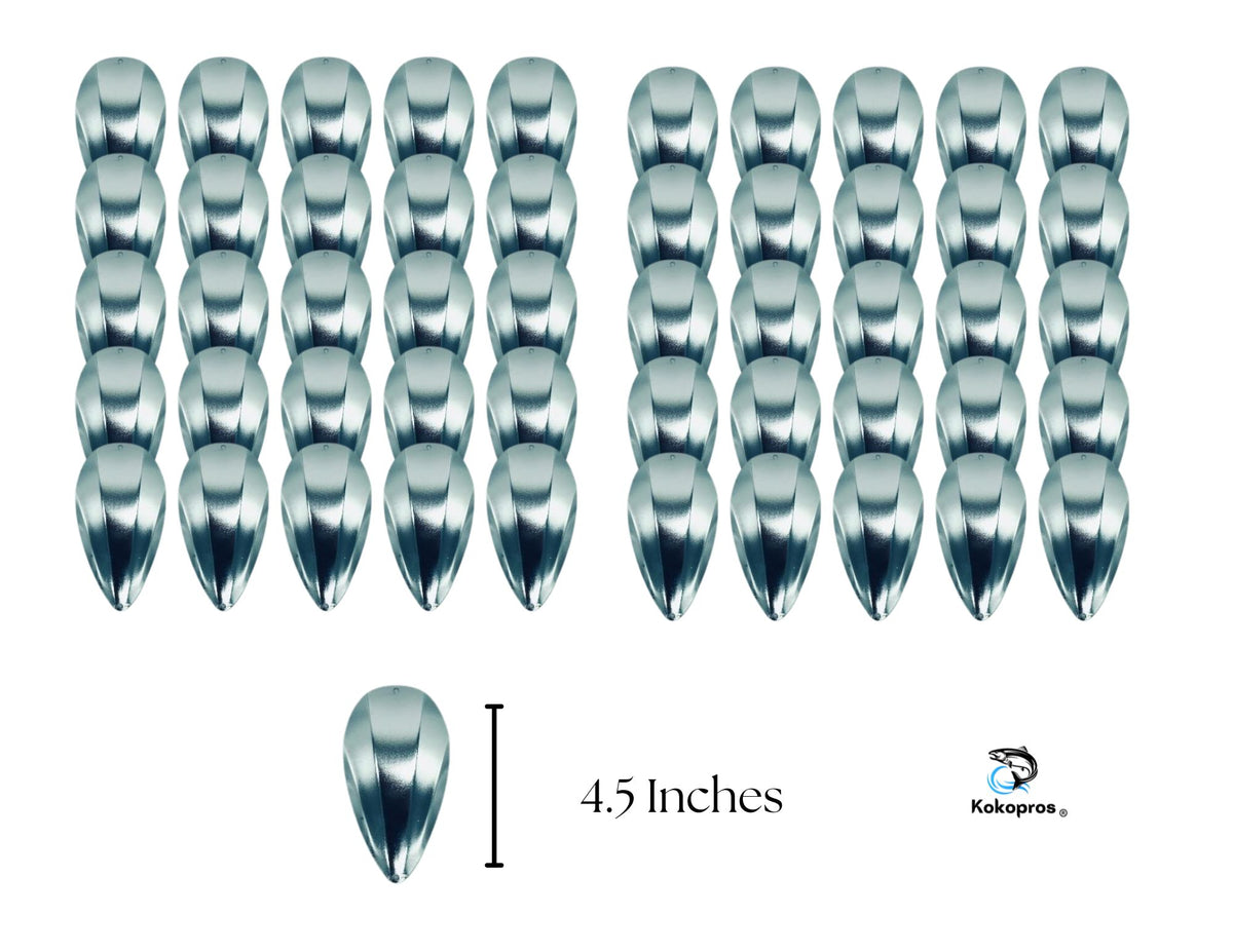 KOKOPROS® silver jet dodger blanks, 4 1/2-inch, 50-pack