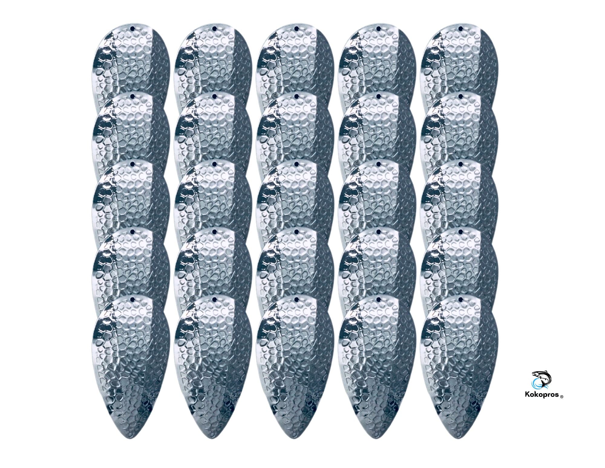 KOKOPROS®  SPRING HAMMERED Jets Dodger Blanks  - Customizable Fishing Gear for Salmon & Trout 25- Pack Choose your color (Gold, Silver & Copper)