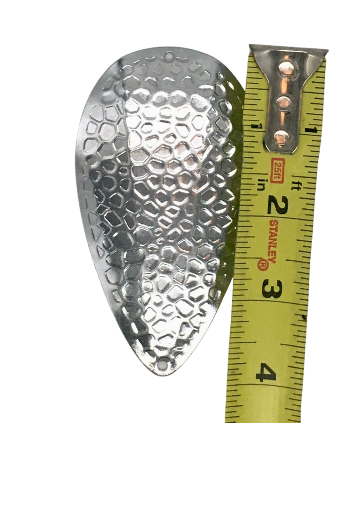 KOKOPROS® Spring Hammered silver 4-inch jet dodger blanks, close-up, alternate view