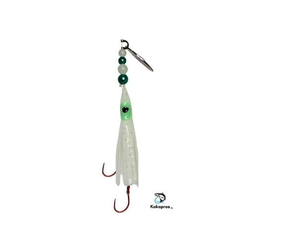 Micro Hoochie - KOKOPROS ® 4.5 cm Ghost White #7 Luminous Micro Hoochie with Nickel Spinner Blade