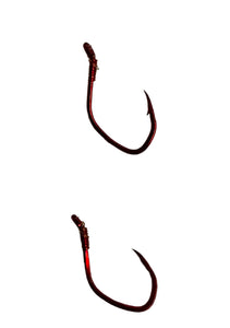 Hooks - Kokanee Salmon Size #4 Pre-Tied Red Sickle Hooks- (5-packs)