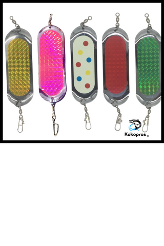 Dodger - KOKOPROS® Finished Kokanee Salmon Skateboard Fishing Dodger/Flashers 4 1/2 in Length Chrome Plated 5 Pack