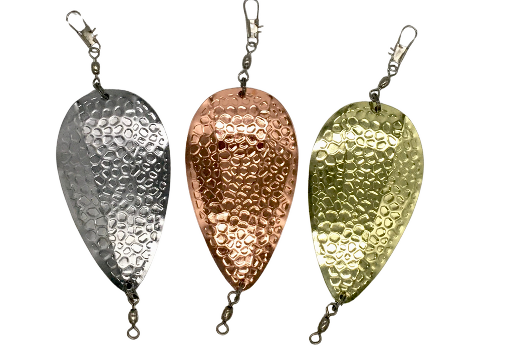 KOKOPROS® Spring Hammered jet dodgers in gold, silver and copper