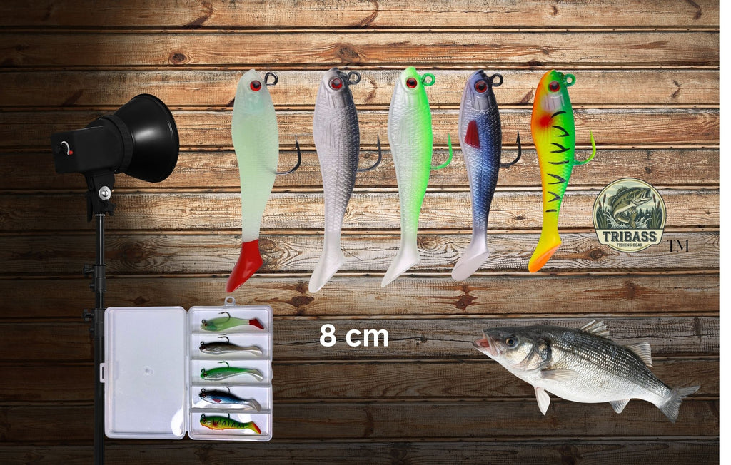 KOKOPROS® multicolor pre-rigged soft lures, 5-pack with case, alternate view