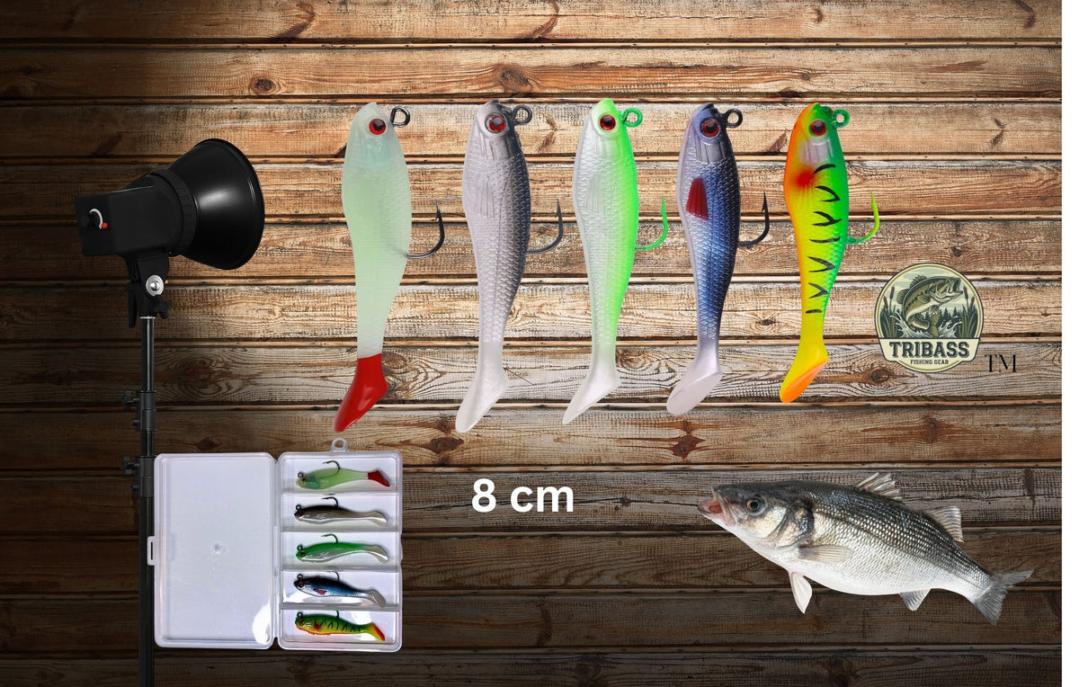KOKOPROS® multicolor pre-rigged soft lures, 5-pack with case, alternate view