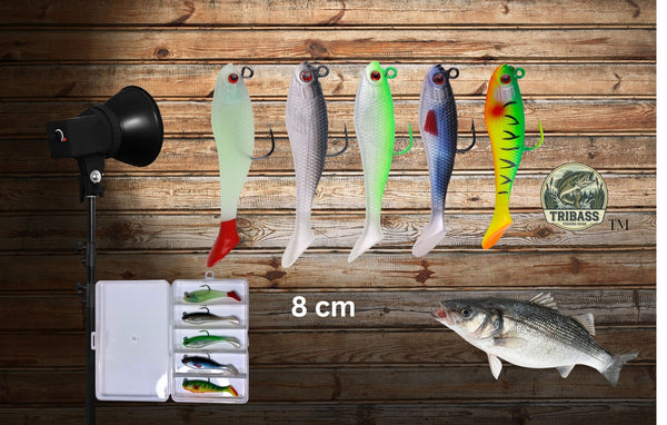 TRIBASS™ Pre Rigged Soft Lures for Bass and Trout Multicolor 5 Pack with case