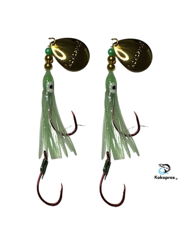 Salmon Tackle - Kokopros® Twin Pack Light Green  Salmon Hoochie's  (2) 4/0 Red Octopus Snell