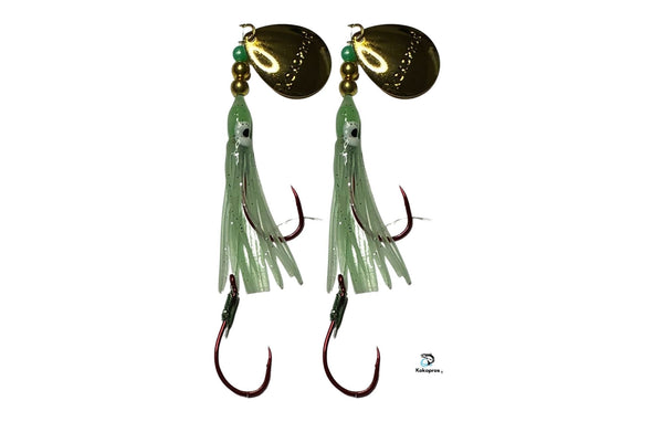 Salmon Tackle - Kokopros® Twin Pack Light Green  Salmon Hoochie's  (2) 4/0 Red Octopus Snell