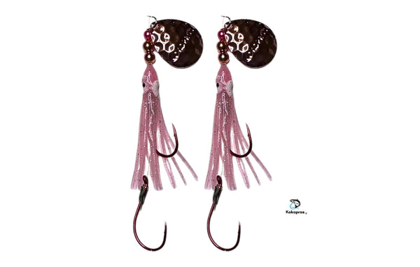 Salmon Tackle - Kokopros® Twin Pack Light Pink #1 Salmon Hoochie's 4/0 Red Octopus Snell