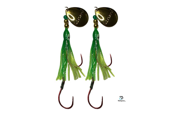 Salmon Tackle- Kokopros® Twin Pack Green Chartreuse Salmon Hoochie's (2)- 4/0 Red Octopus Snell