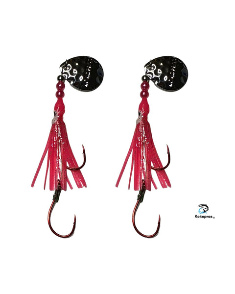Salmon Tackle- Kokopros®Twin Pack Hot Pink Salmon Hoochie's  4/0 Red Octopus Snell