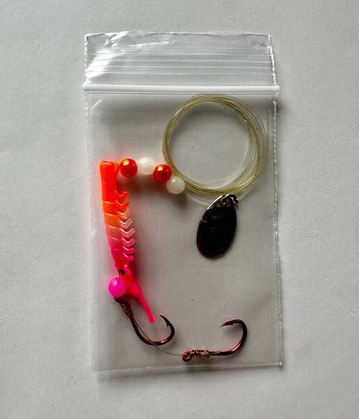 Shrimp- UV Micro Shrimp #8 -Pink/White/Orange with Nickel Spinner Blade