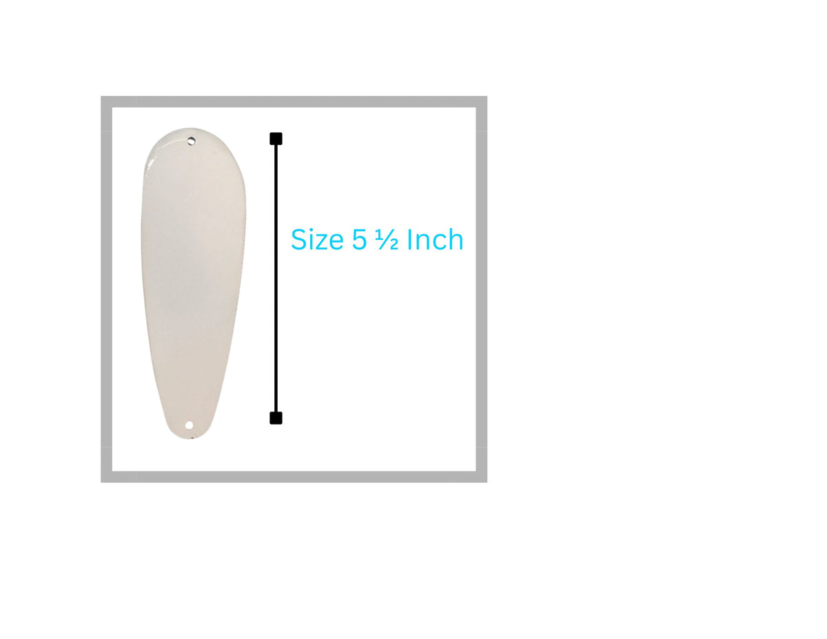 KOKOPROS® white powder-coated blank teardrop flashers, 5 1/2-inch, 5-pack, with size measurement