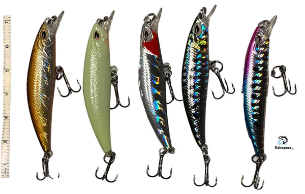 KOKOPROS®  Minnow Bass Lures Multicolor 5- Pack  with case.