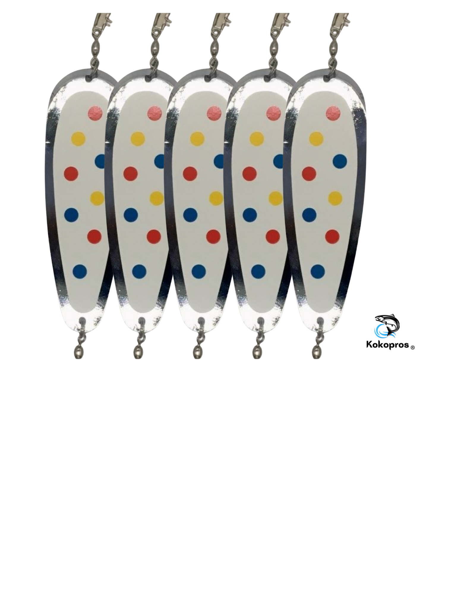 Dodger - KOKOPROS®     Finished Kokanee Salmon Wonder Teardrop Fishing Flasher, 5-1/2" Length, Chrome 5 Pack