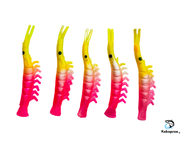 Shrimp - KOKOPROS® 4.5 cm UV Dyed Shrimp Kokanee Shrimp #5 (5-Pack) Pink and Yellow